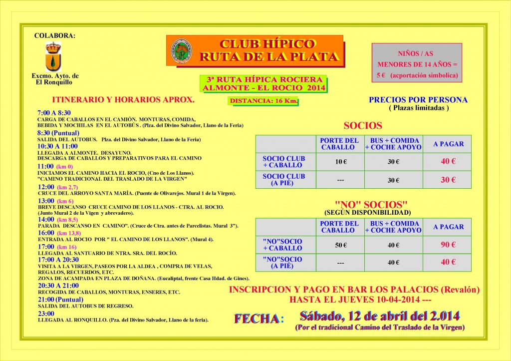 HORARIO Y LISTA DE PRECIOS 2014